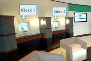 credit union lobby with digital screens