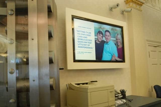 digital screen in bank branch