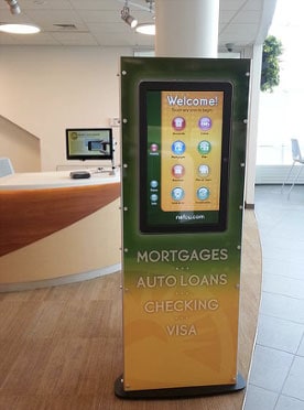 kiosk in a financial institution lobby