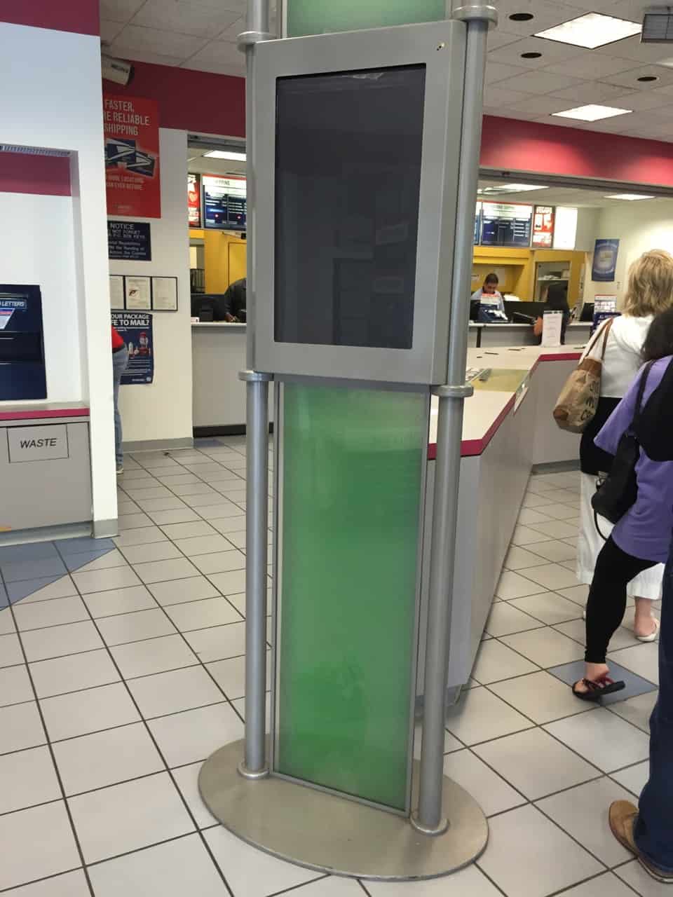 blank kiosk screen at the post office