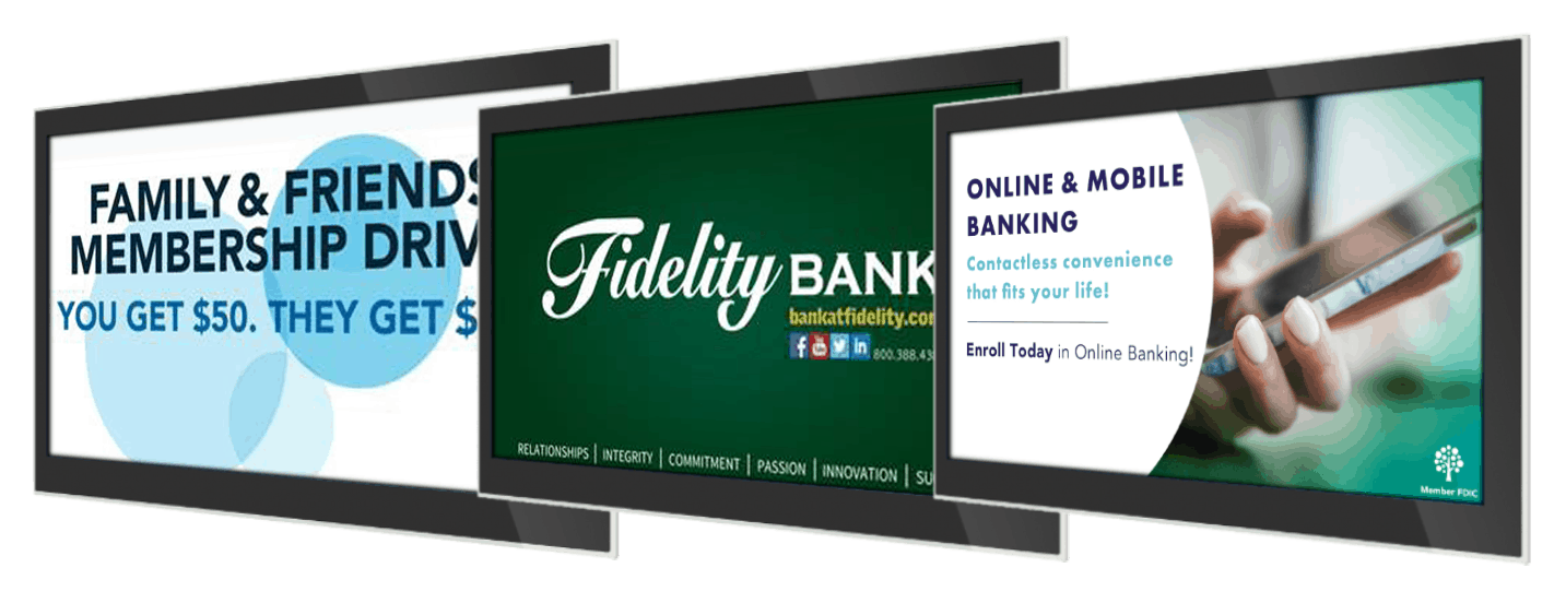 bank and credit union branch digital screen content