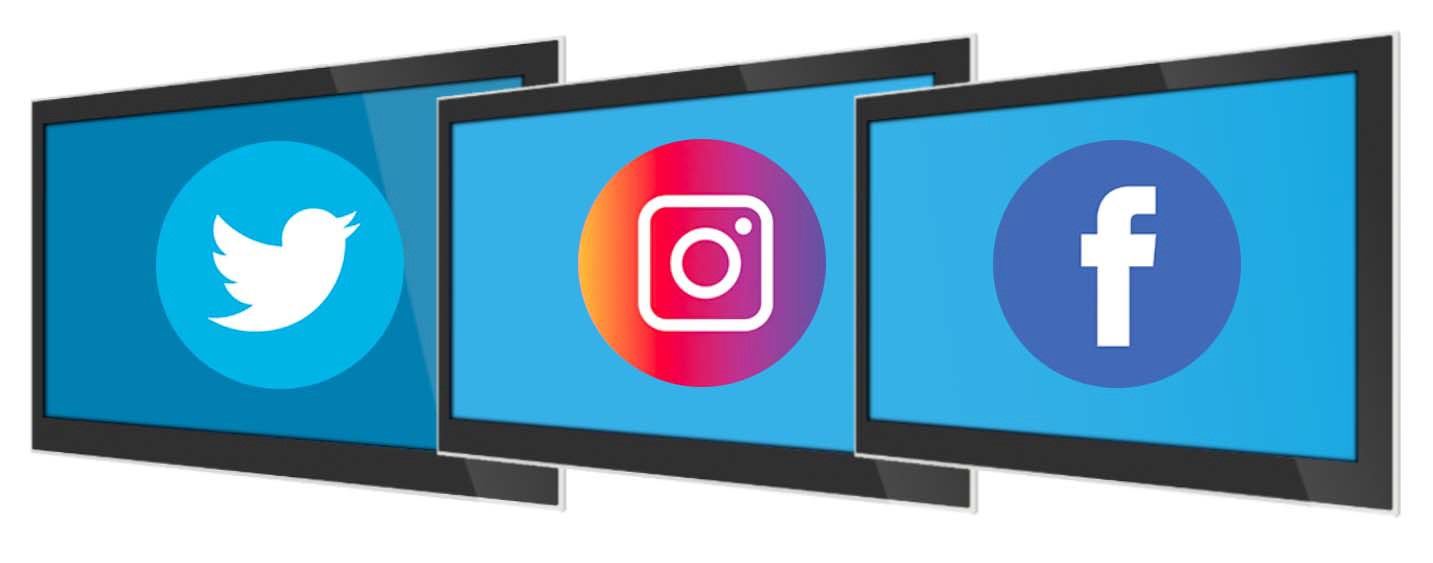 social media icons digital screens