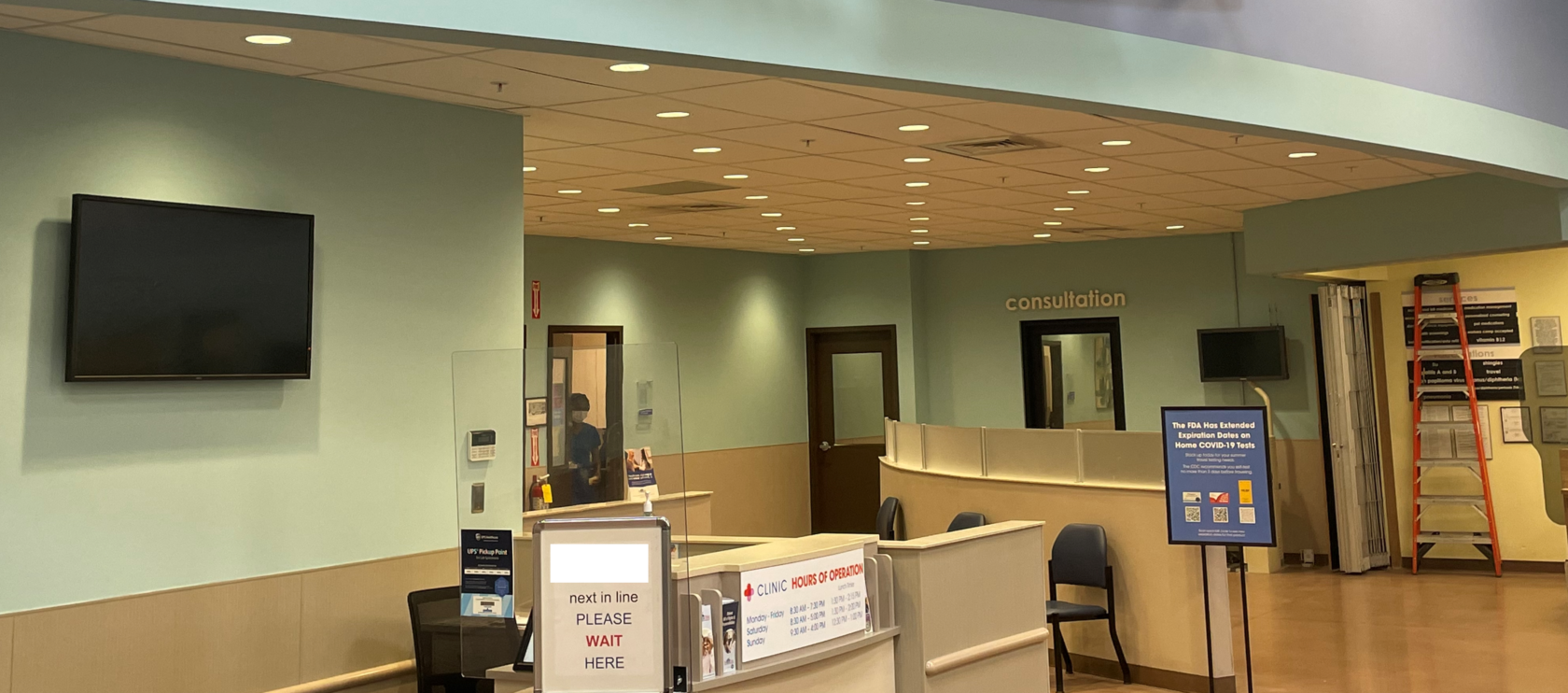 medical office with dark screens indicate no digital signage plan