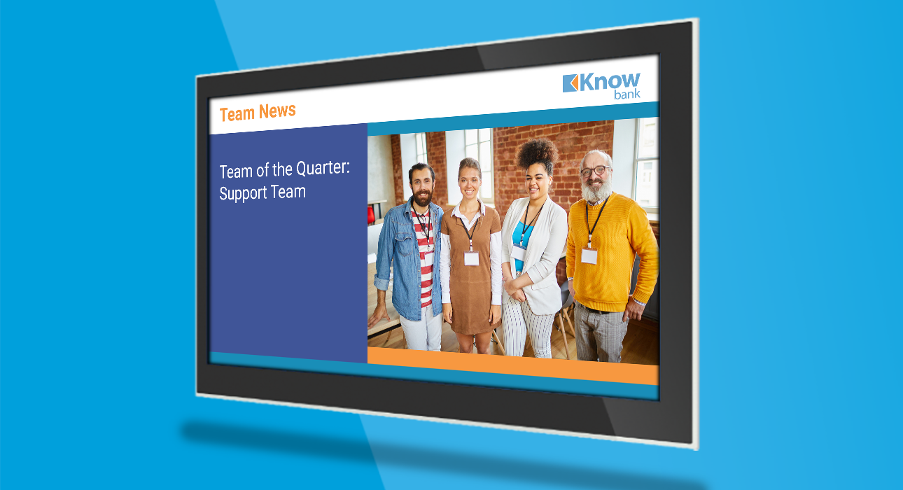 digital screen recognizing teamwork for bank employee engagement